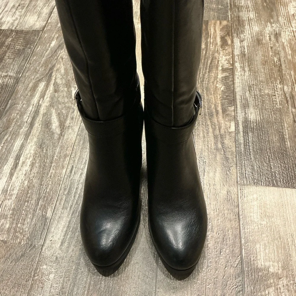 New York & Company Black Over-the-Knee Block Heel Boots with Dual Zippers Size 8
